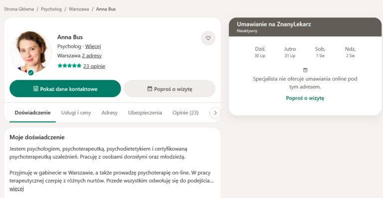 Czy psychoterapeuty trzeba szukać przez Znany Lekarz?